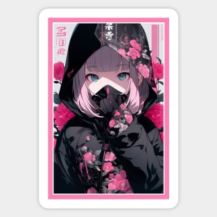 Aesthetic Anime Girl Pink Rosa Black | Quality Aesthetic Anime Design | Chibi Manga Anime Art Sticker